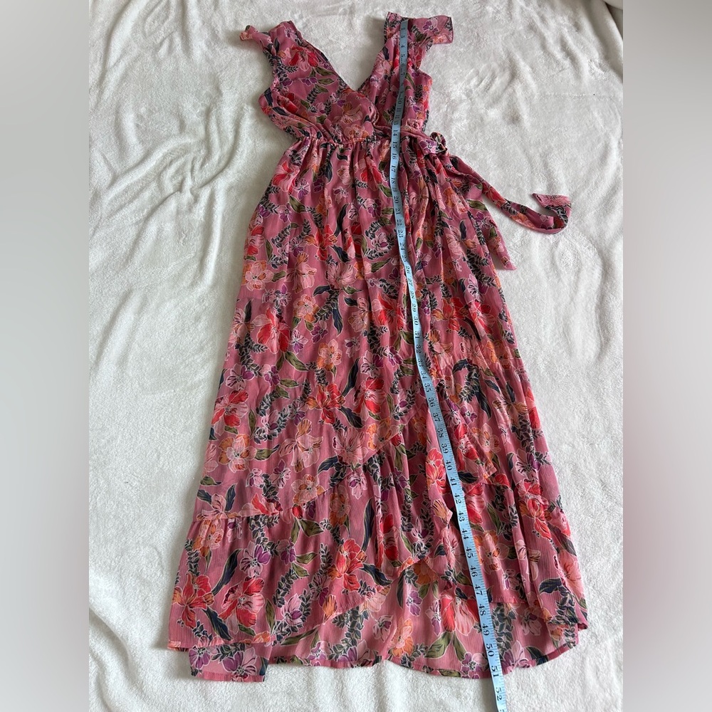 Floral Faux Wrap Maxi Dress Flutter Sleeve Boho Romantic Soft Pink Extra Small - Picture 13 of 16